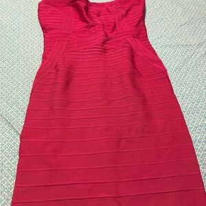 Herve Leger Red Ribbed Bodycon Dress